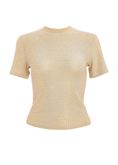 Quiz Gold Knit Embellished Top