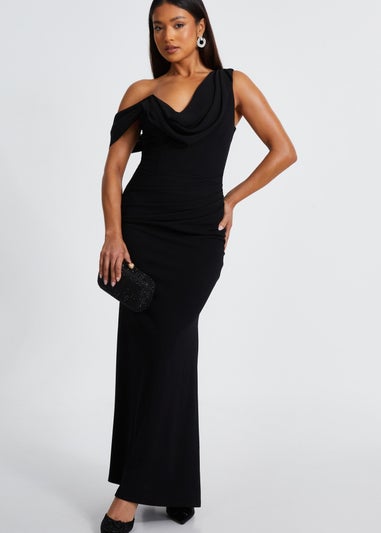 Quiz Black Petite One Shoulder Maxi Dress