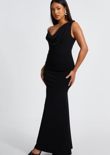 Quiz Black Petite One Shoulder Maxi Dress