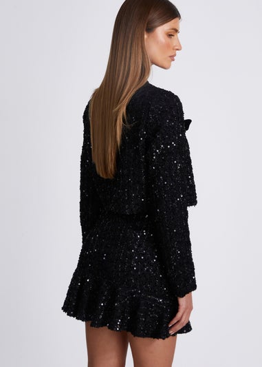 Quiz Black Sequin Boucle Cropped Jacket