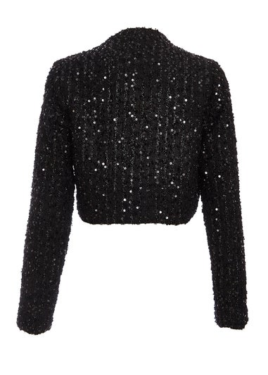 Quiz Black Sequin Boucle Cropped Jacket