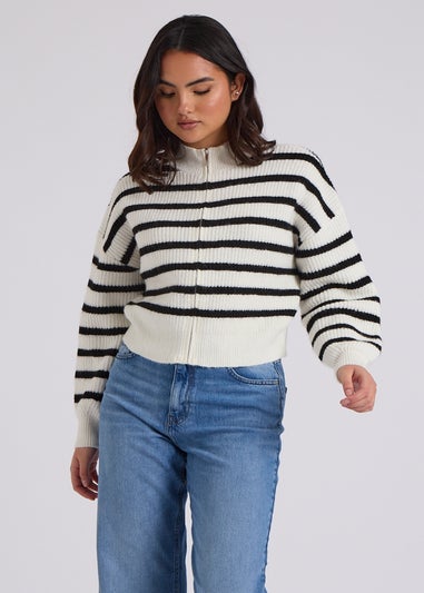 Urban Bliss Cream Stripe Zip Through Cardigan