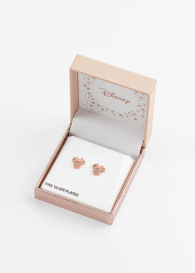 Disney Minnie Mouse Rose Gold Brass CZ Stone Set Earrings