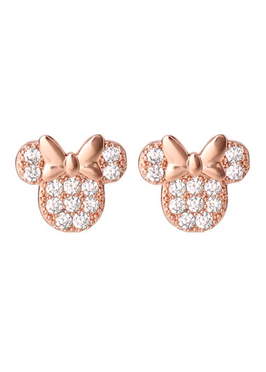 Disney Minnie Mouse Rose Gold Brass CZ Stone Set Earrings