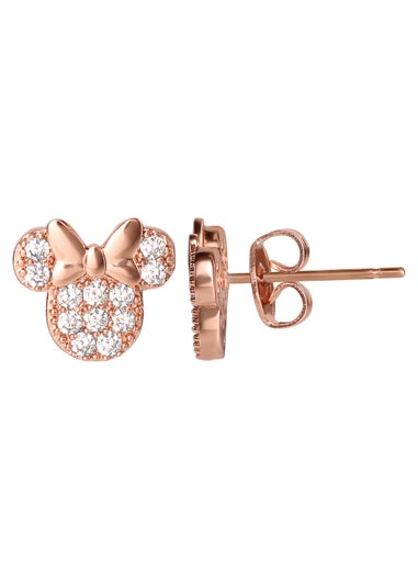 Disney Minnie Mouse Rose Gold Brass CZ Stone Set Earrings