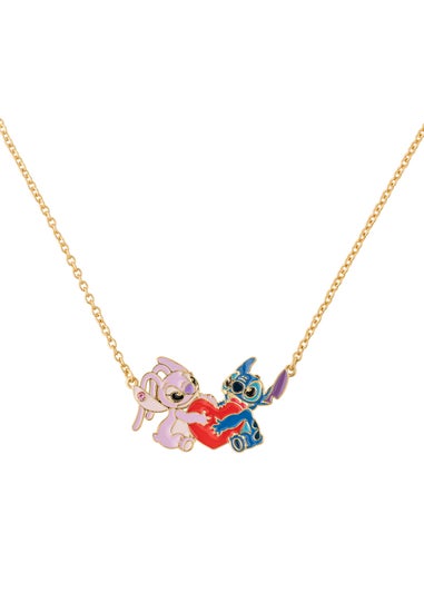 Disney Stitch & Angel Gold Plated Heart Pendant Necklace