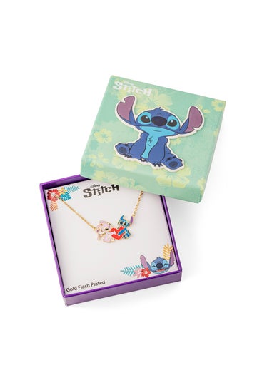 Disney Stitch & Angel Gold Plated Heart Pendant Necklace