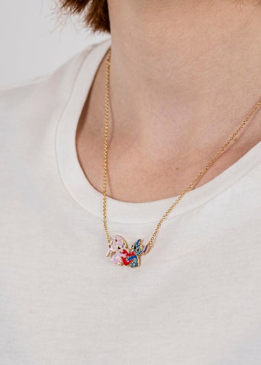 Disney Stitch & Angel Gold Plated Heart Pendant Necklace