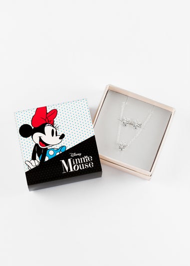 Disney Minnie Mouse Silver Plated Crystal Necklace & Stud Earring Set