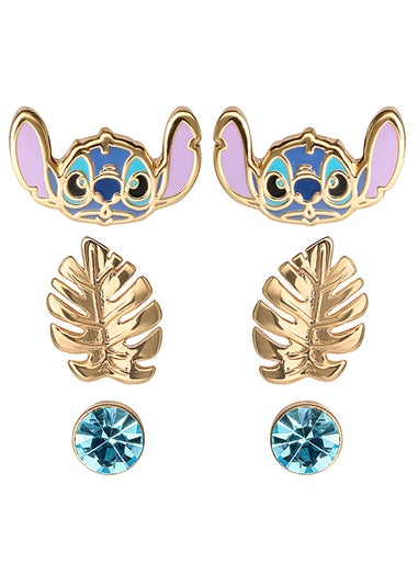 Disney Lilo & Stitch Blue/Gold Coloured 3 Piece Earring Set