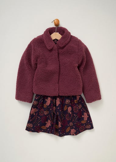 Miss Burgundy Fur Jacket & Dress Outfit Set (9-24 mths)