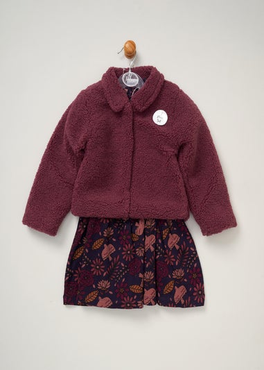 Miss Burgundy Fur Jacket & Dress Outfit Set (9-24 mths)