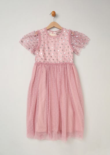 Miss Dusty Pink Cluster Sequin Waterfall Dress (3 - 9 yrs)