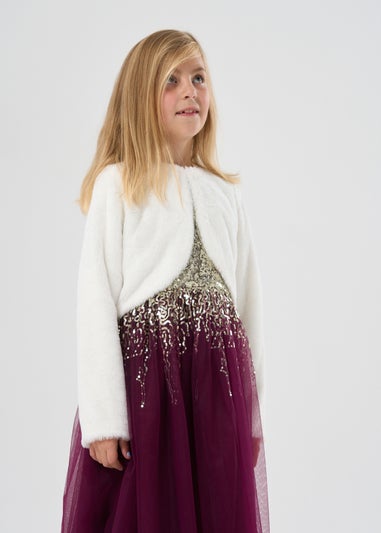 Miss Red Sequin Waterfall Dress With Fur Bolero Outfit Set (3-8 yrs)