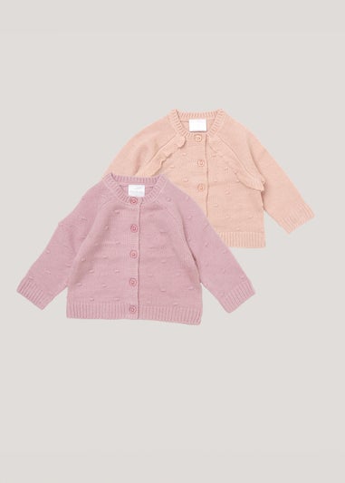 Rock a Bye Baby Pink 2 Pack Frill and Bobble Cardigans (Newborn - 12 Months)