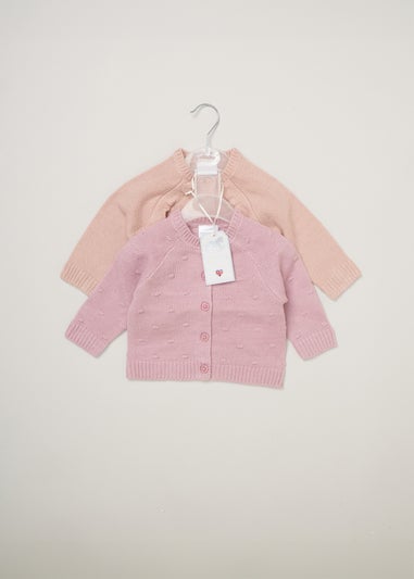 Rock a Bye Baby Pink 2 Pack Frill and Bobble Cardigans (Newborn - 12 Months)