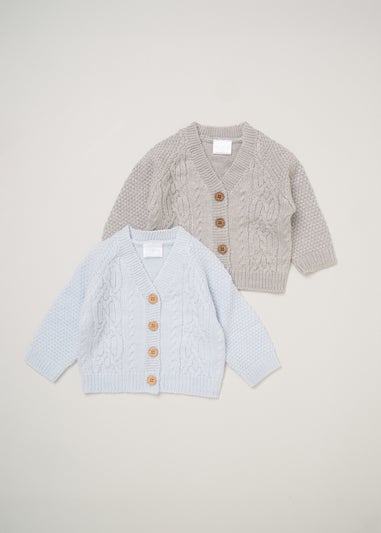 Rock a Bye Baby Grey 2 Pack Cable Detail Cardigans (Newborn - 12 Months)