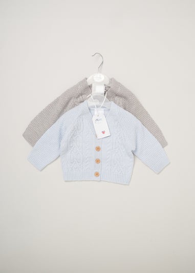 Rock a Bye Baby Grey 2 Pack Cable Detail Cardigans (Newborn - 12 Months)