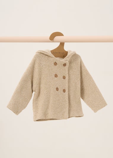 Homegrown Beige Organic Twisted Double Knit Hooded Cardigan (Newborn - 12 Months)