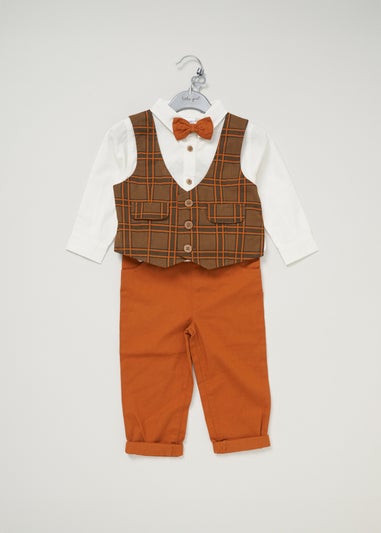 Little Gent Brown Mock Waistcoat Bow Tie Outfit Set (12 - 36 months)