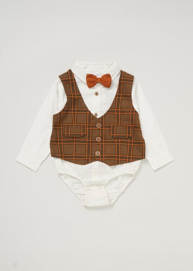 Little Gent Brown Mock Waistcoat Bow Tie Outfit Set (12 - 36 months)