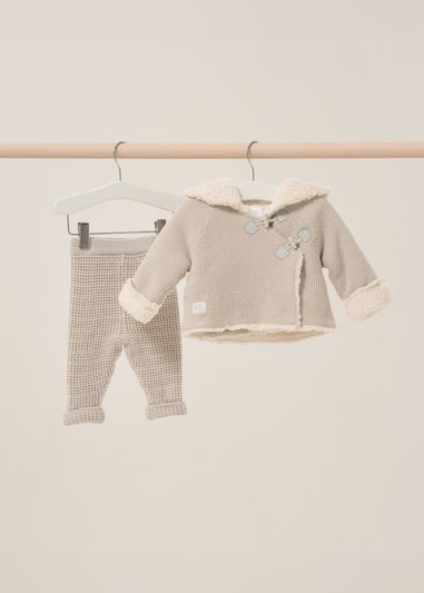 Rock a Bye Baby Knit Cardigan with Sherpa Lining & Double Knit Trousers Set (Newborn - 12 months)