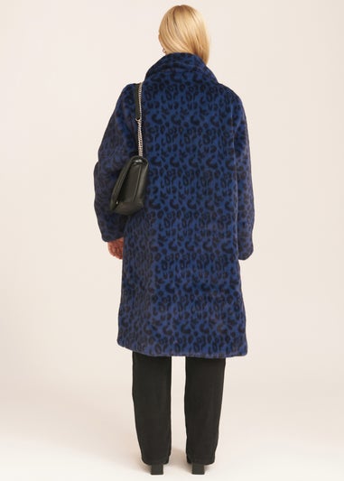 Gini London Navy Leopard Double Breasted Longline Furcoat