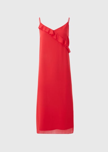 Red Frill Strappy Midi Dress