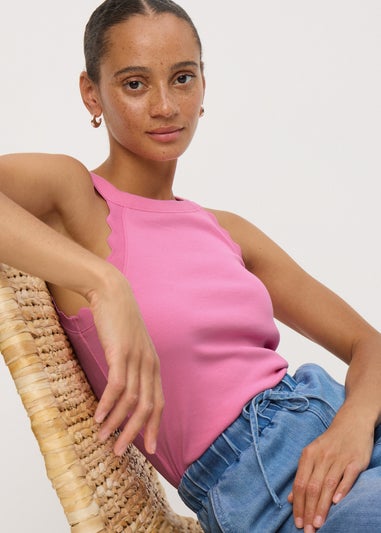 Pink Scalloped Edge Racer Back Vest Top