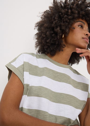 Khaki Stripe Short Sleeve Top