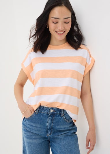 Peach Stripe Short Sleeve Top