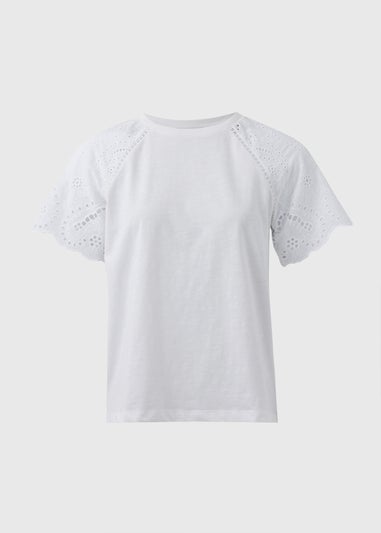 White Broderie Anglaise Raglan Sleeve T-Shirt
