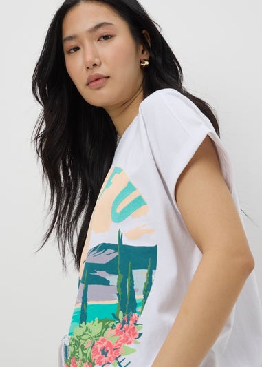 White Embellished Corfu Graphic T-Shirt