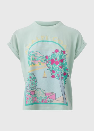 Mint Embellished Amalfi Coast Graphic T-Shirt