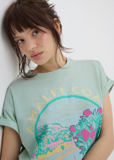Mint Embellished Amalfi Coast Graphic T-Shirt