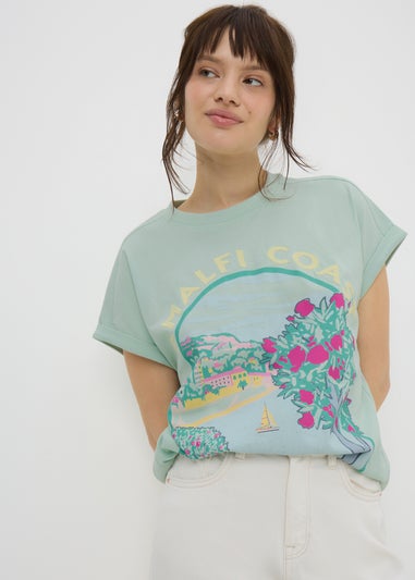 Mint Embellished Amalfi Coast Graphic T-Shirt