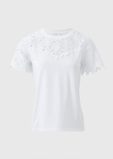 White Floral Lace Yoke T-Shirt