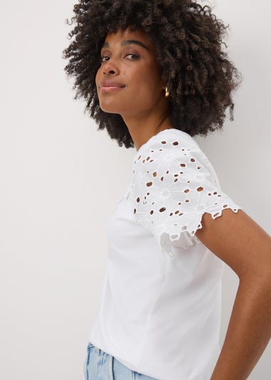 White Floral Lace Yoke T-Shirt