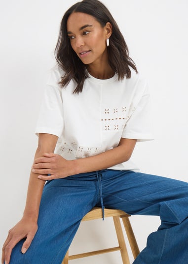 White Patchwork Broderie T-Shirt