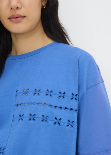 Blue Broderie Patchwork T-Shirt