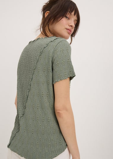 Khaki Mixed Textured T-Shirt