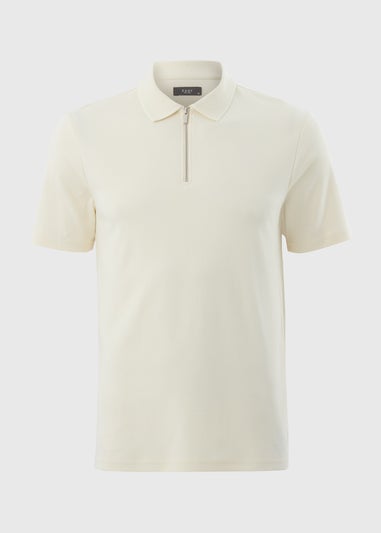 Cream Interlock 1/4 Zip Polo Shirt