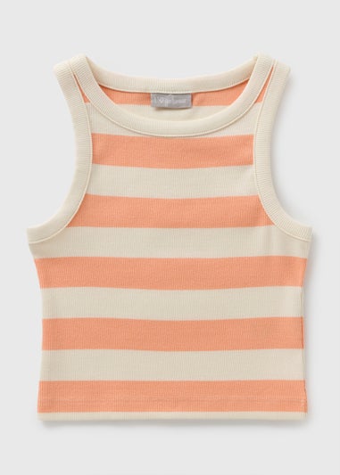 Girls Peach Stripe Vest Top (7-15yrs)
