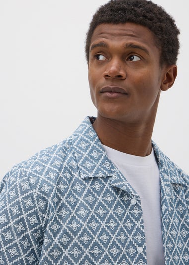Lincoln Blue Chambray Textured Embroidered Shirt