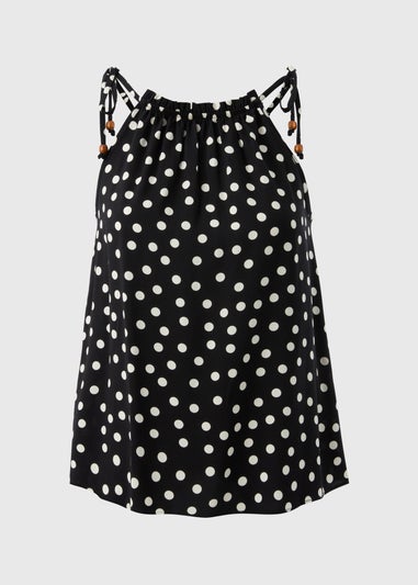 Black Polka Dot High Neck Tie Cami Top