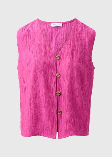Pink Textured Button Front Waistcoat