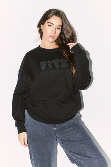 In The Style Black Fits Printed Crew Neck Sweatshirt