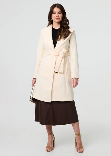 Izabel London Ivory Wrap Front Tie Waist Coat