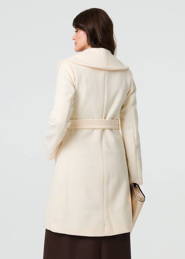 Izabel London Ivory Wrap Front Tie Waist Coat