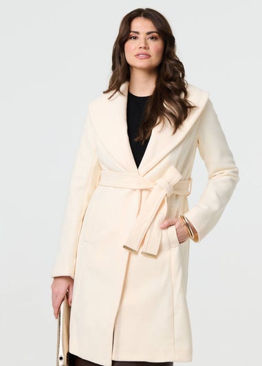 Izabel London Ivory Wrap Front Tie Waist Coat